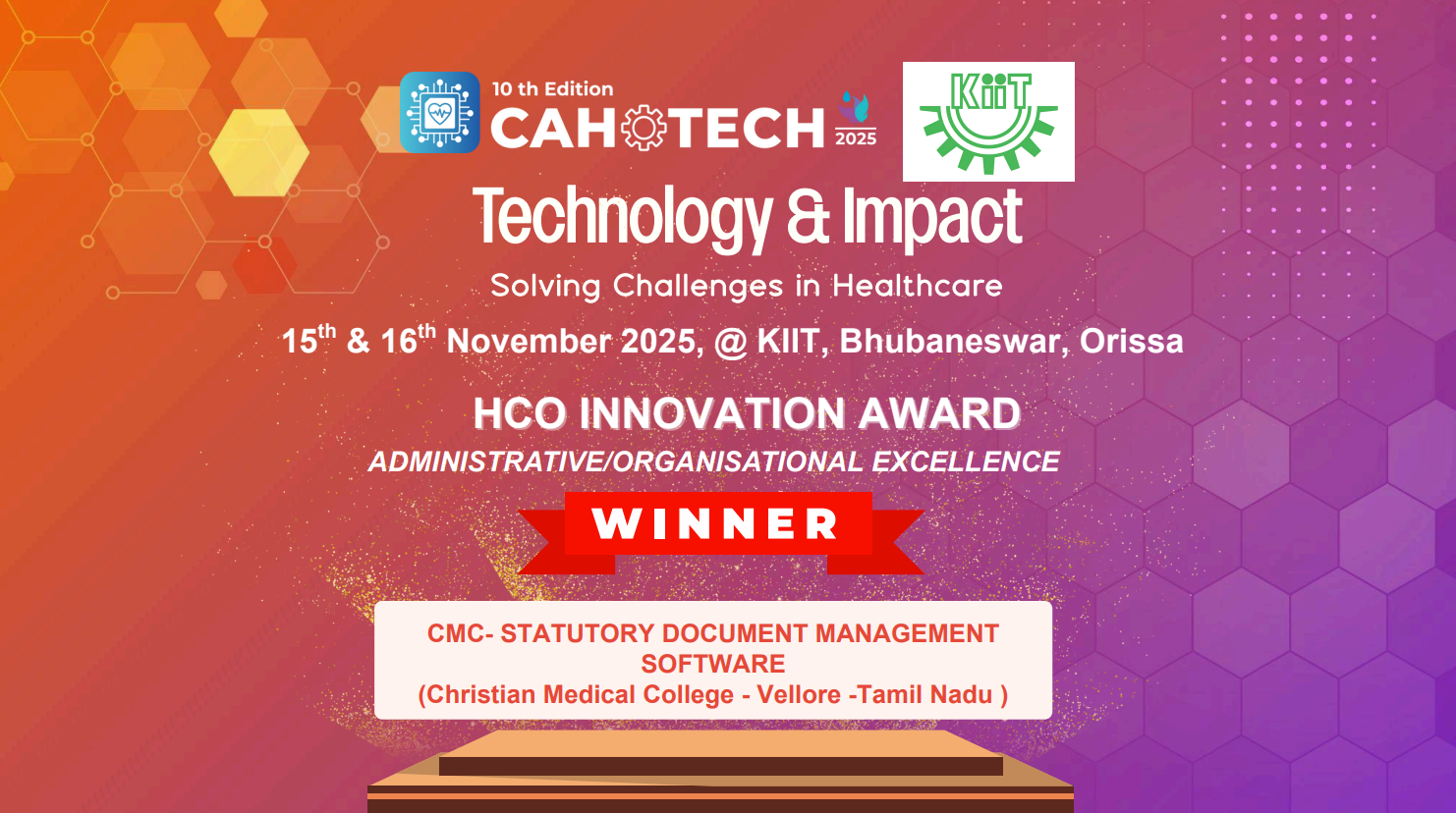 CAHOTECH 2025: Hospital Innovation :  -Administrative/ Organization Excellence Category -CMC- STATUTORY DOCUMENT MANAGEMENT SOFTWARE  (Christian Medical College - Vellore -Tamil Nadu ) -  Mr Rabindranath B